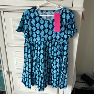 Lilly lovers!  NWT blue fish cotton dress. Size M (6-7)